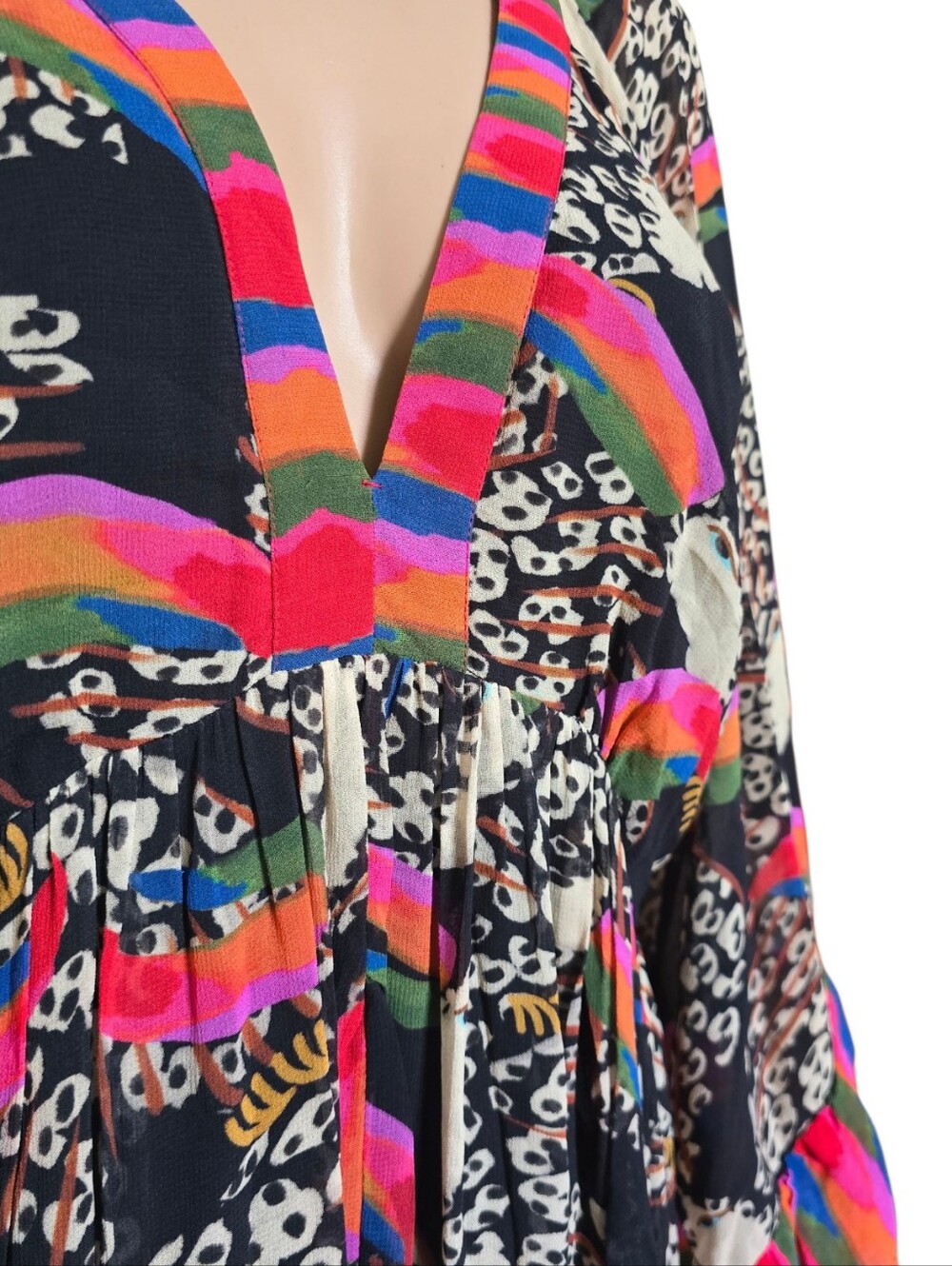 Farm Rio Georgette Printed Leopard Toucans Maxi Dress - Picture 10 of 16